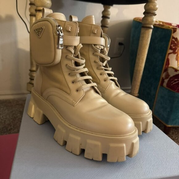 Prada Leather Combat Boots Tan - Picture 1 of 9
